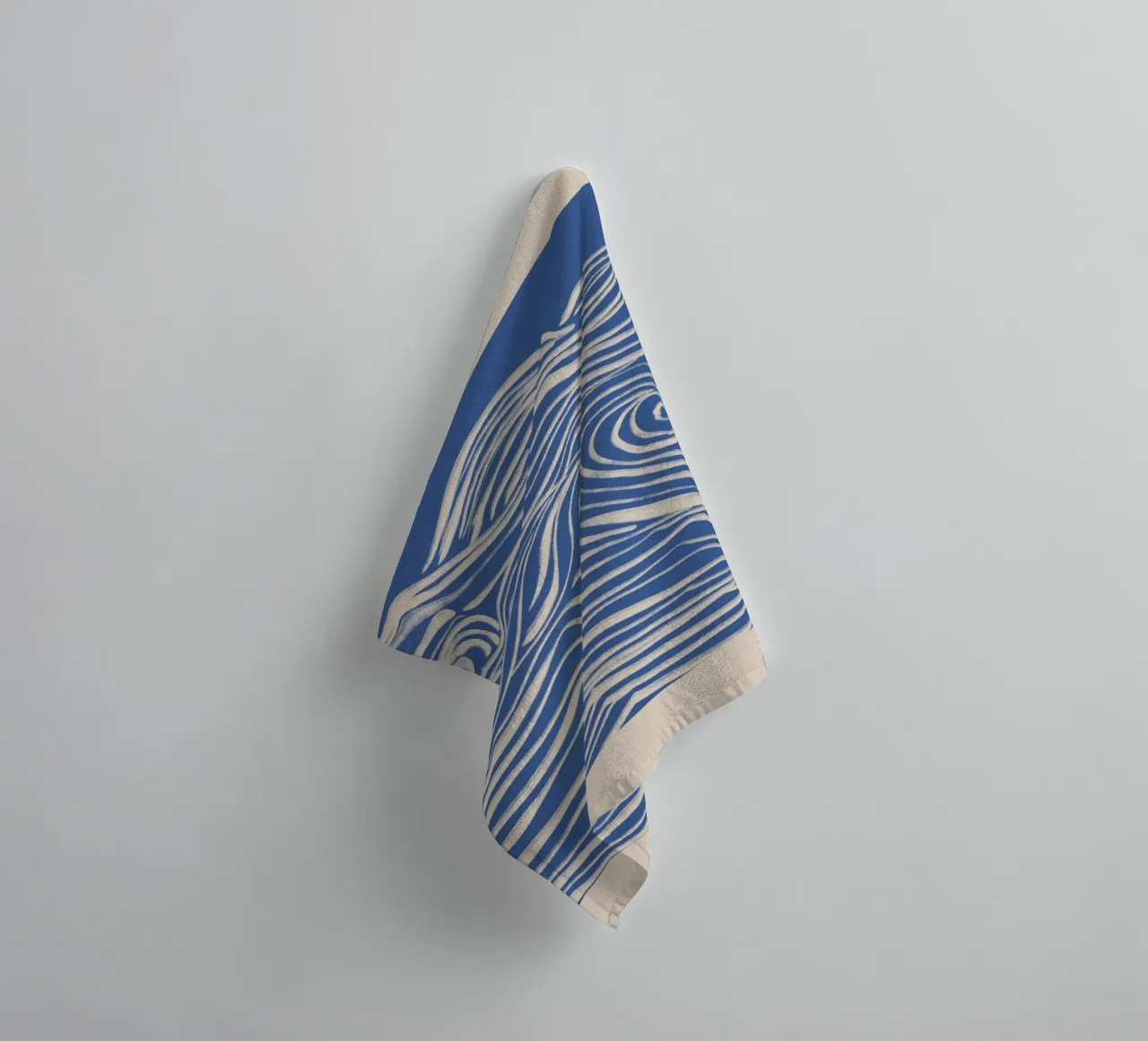 Abstracte witte wervelingen op blauw badhanddoek van Melloi Art Print