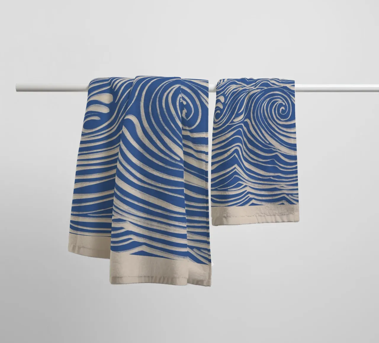 Abstracte witte wervelingen op blauw badhanddoek van Melloi Art Print