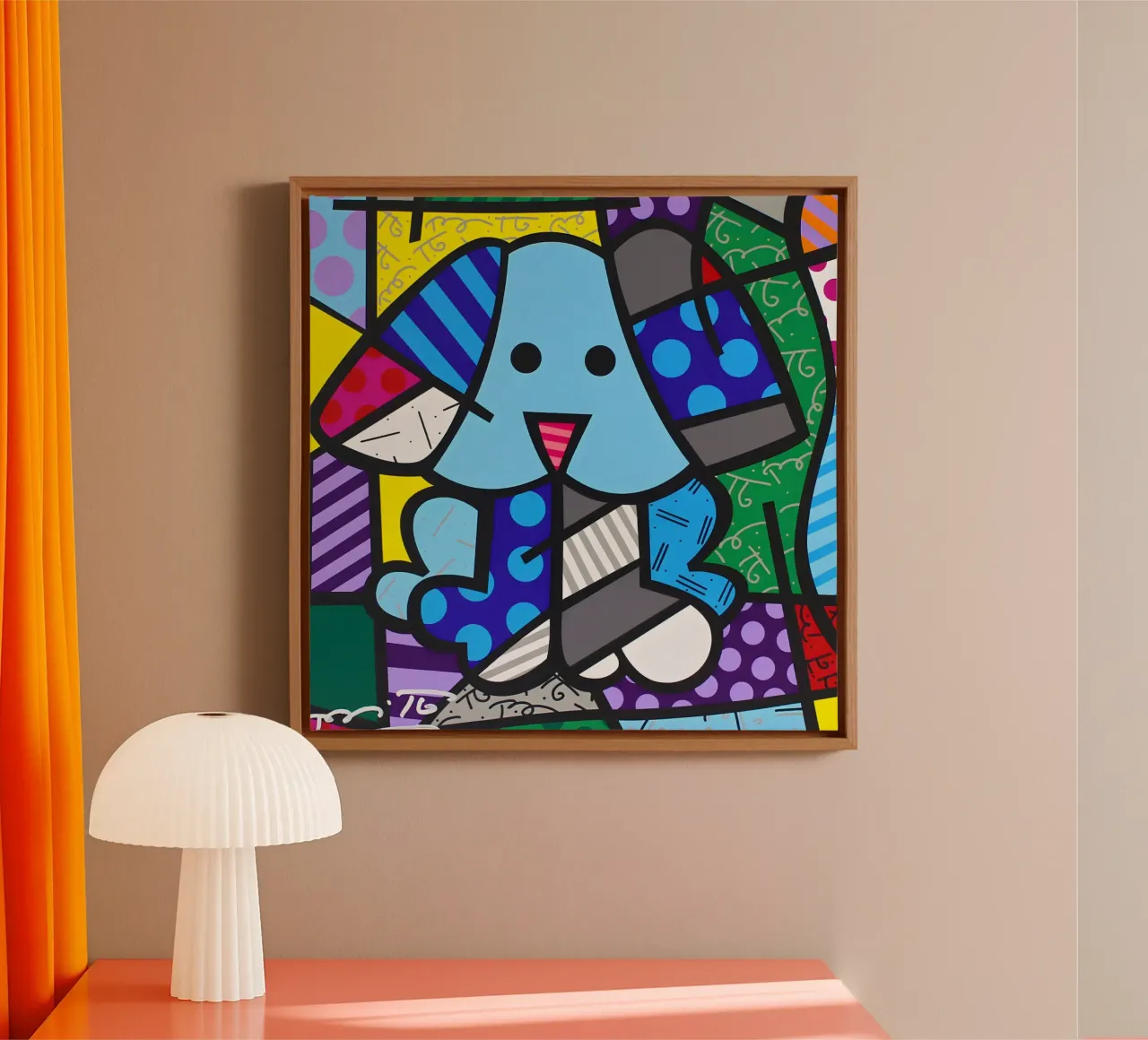R Britto - Cute Dog canvas met Baklijst van Algoritm