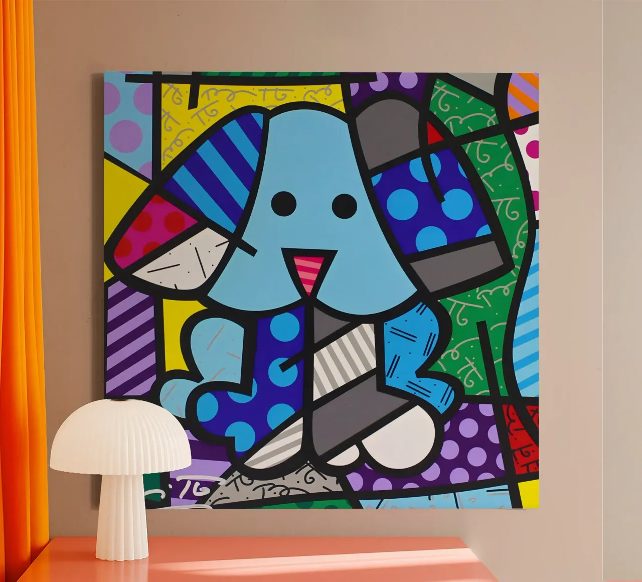 R Britto - Cute Dog canvas met Baklijst van Algoritm