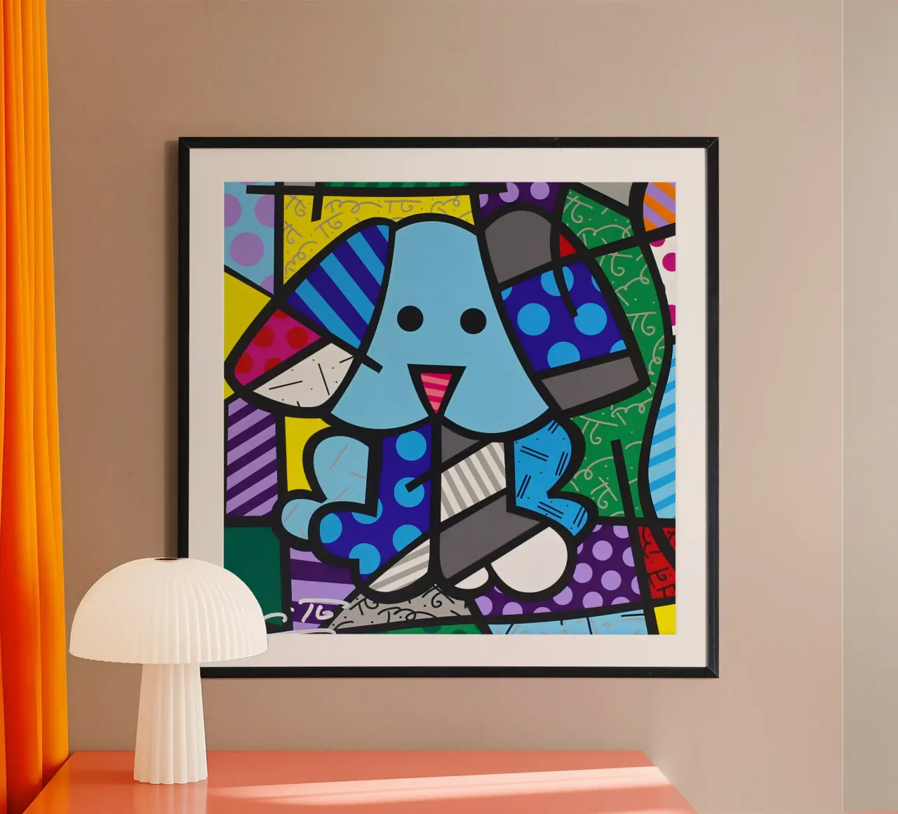 R Britto - Cute Dog poster con telaio in legno da Algoritm
