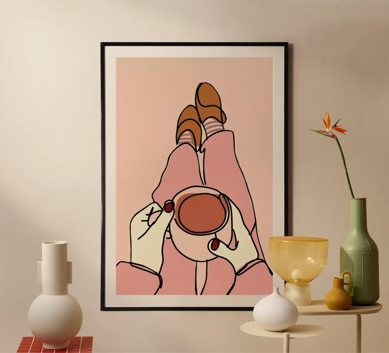 Cup of Coffee poster con telaio in legno da XOXO Arte