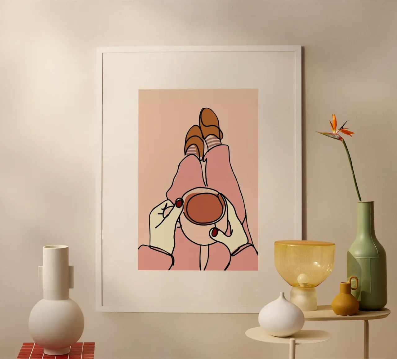 Cup of Coffee poster con telaio in legno da XOXO Arte