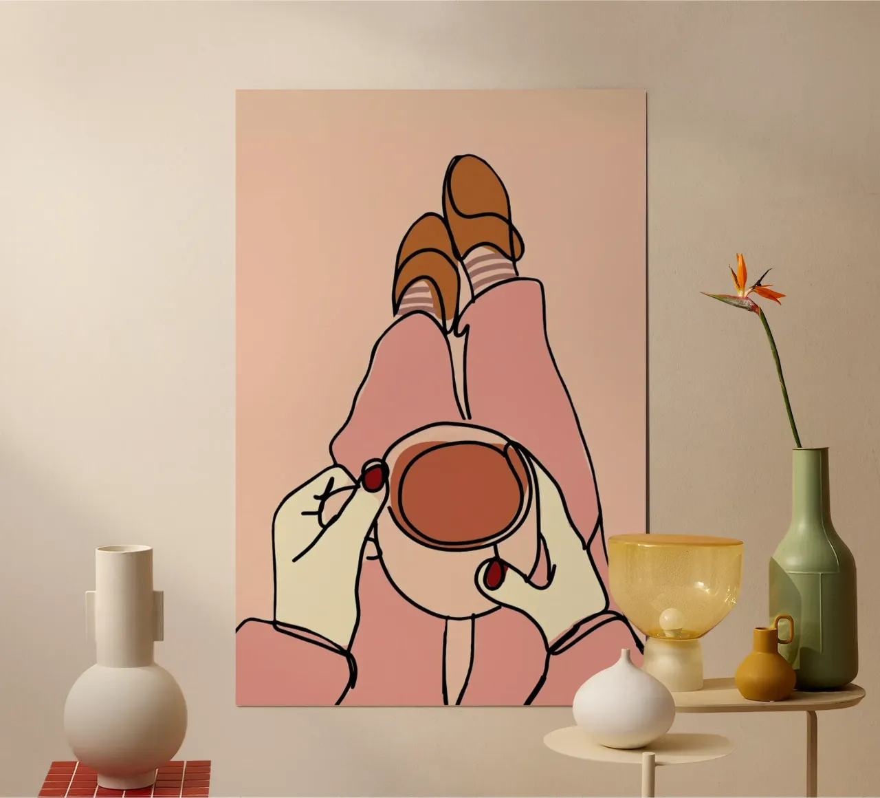 Cup of Coffee poster con telaio in legno da XOXO Arte