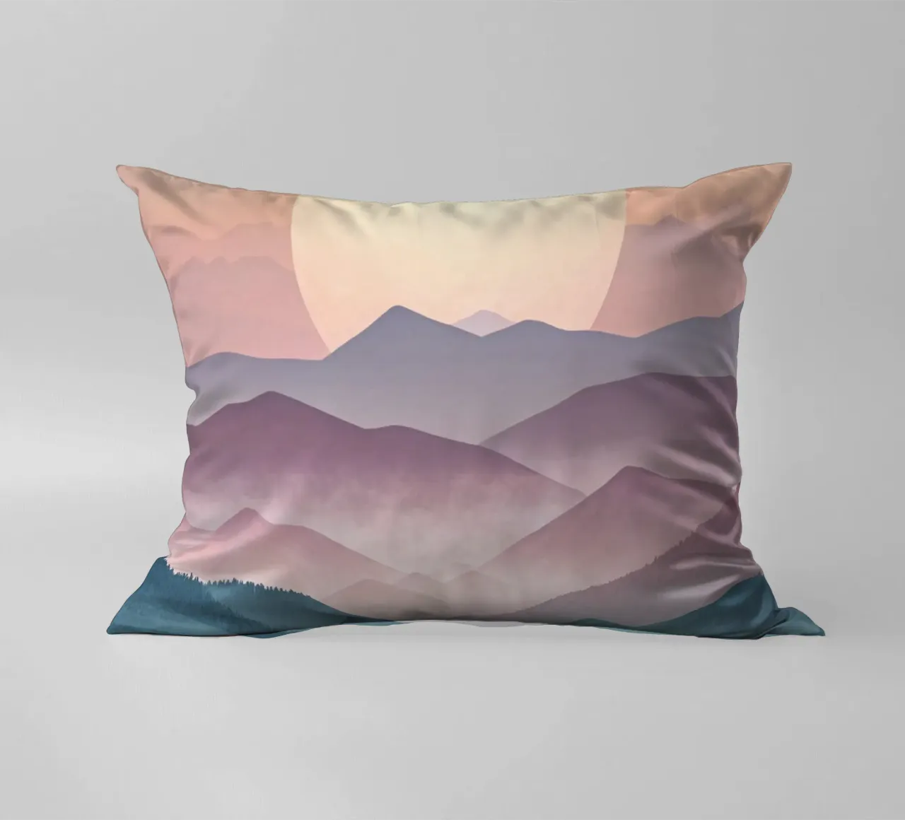 Sérénité majestueuse : Une pleine lune lumineuse s'élevant au-dessus de l'éther coussin de Artistic-shop