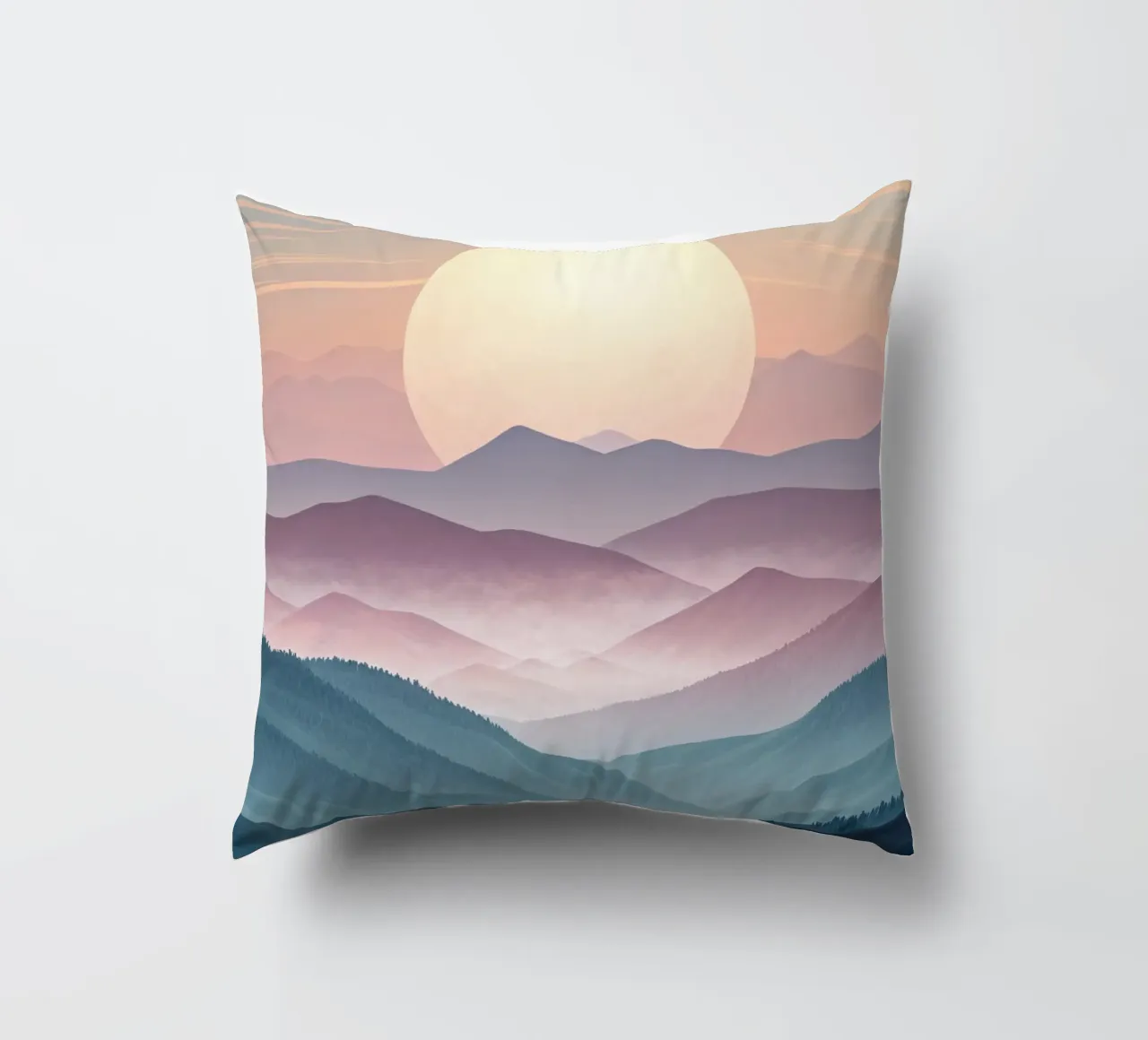 Sérénité majestueuse : Une pleine lune lumineuse s'élevant au-dessus de l'éther coussin de Artistic-shop