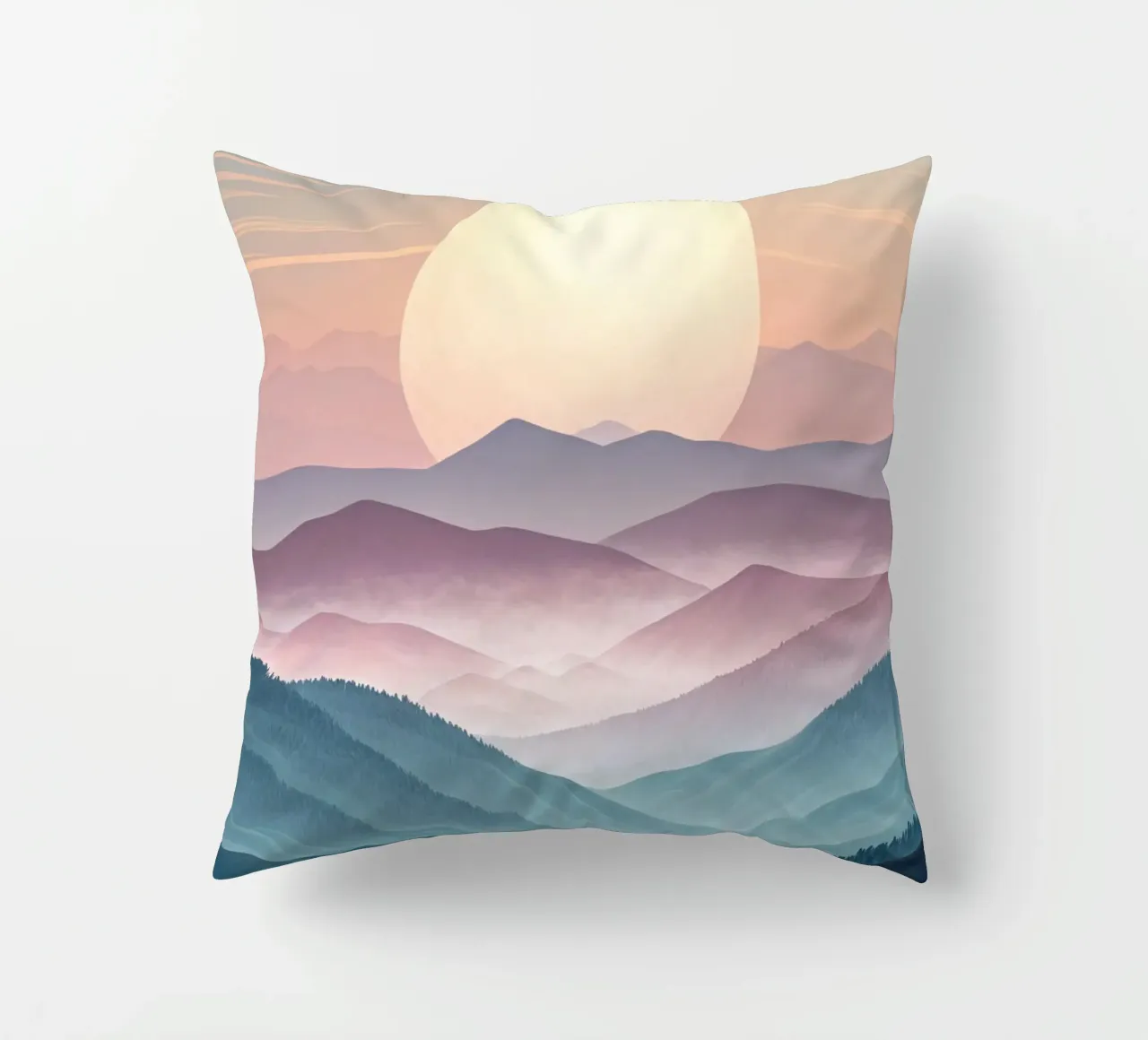 Sérénité majestueuse : Une pleine lune lumineuse s'élevant au-dessus de l'éther coussin de Artistic-shop