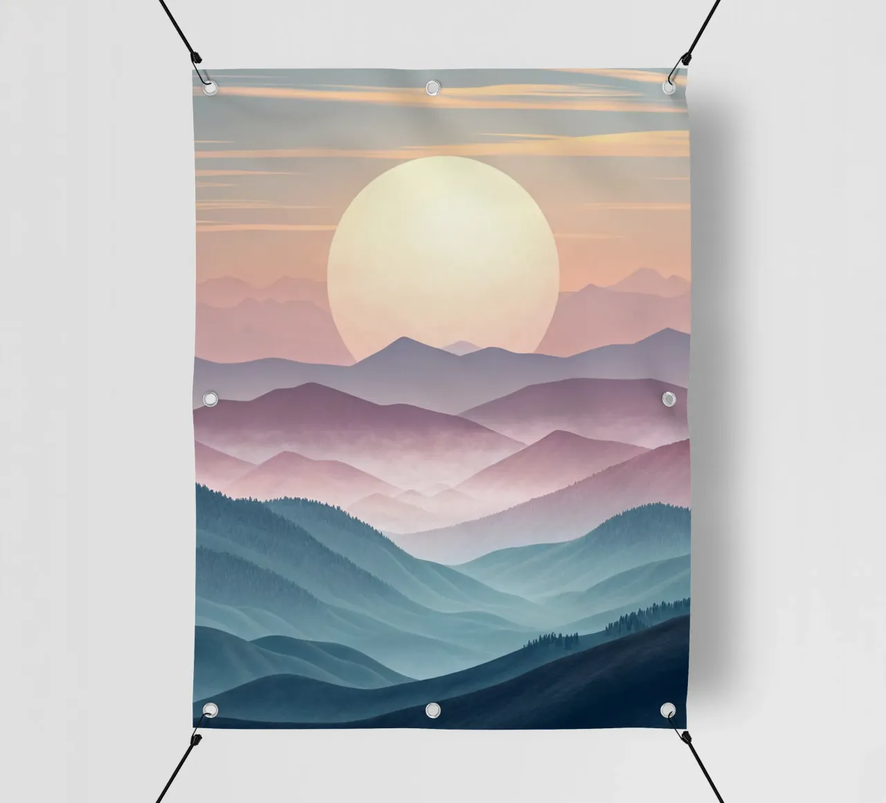 Sérénité majestueuse : Une pleine lune lumineuse s'élevant au-dessus de l'éther bâche pvc de Artistic-shop