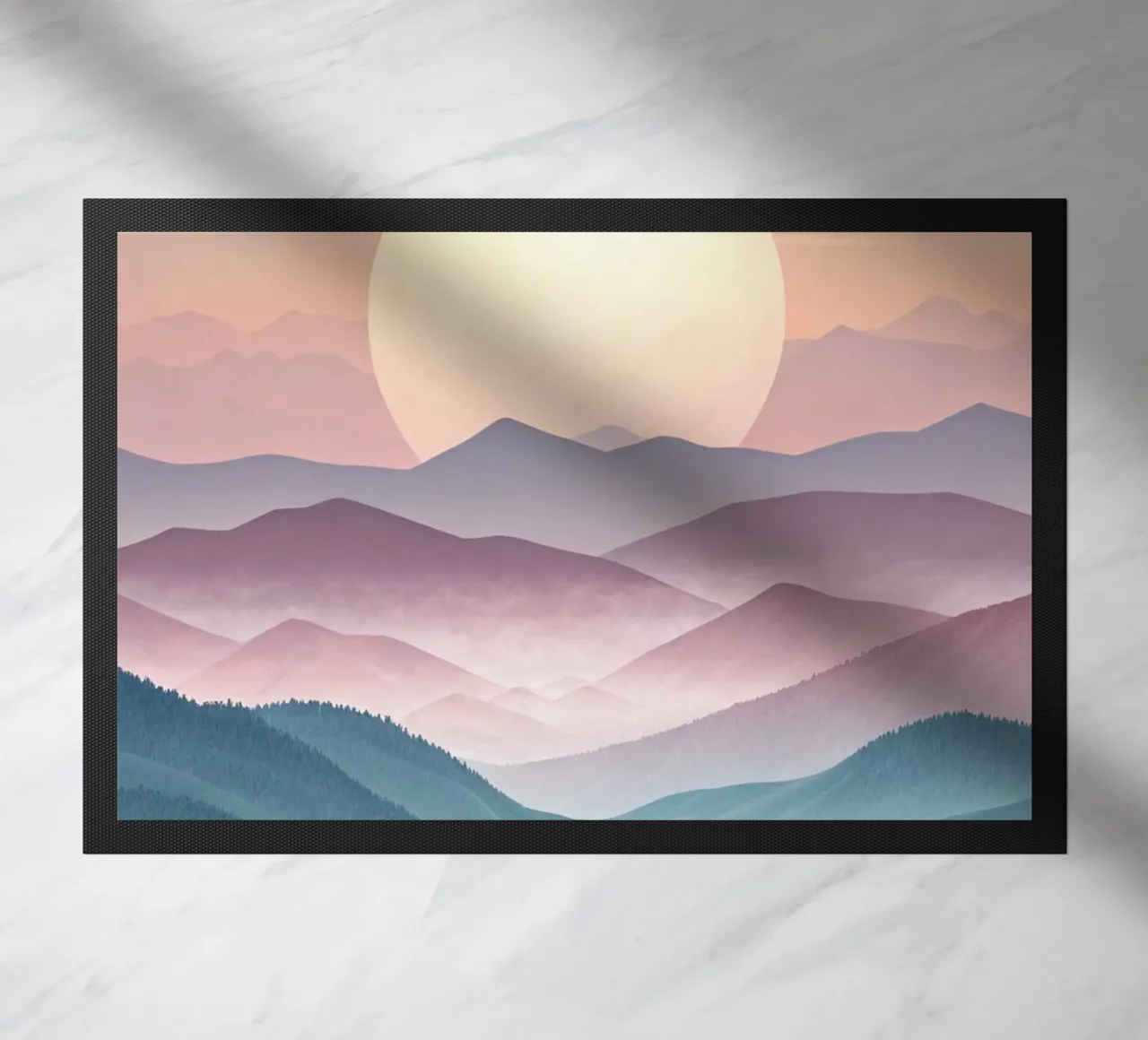 Sérénité majestueuse : Une pleine lune lumineuse s'élevant au-dessus de l'éther paillasson de Artistic-shop