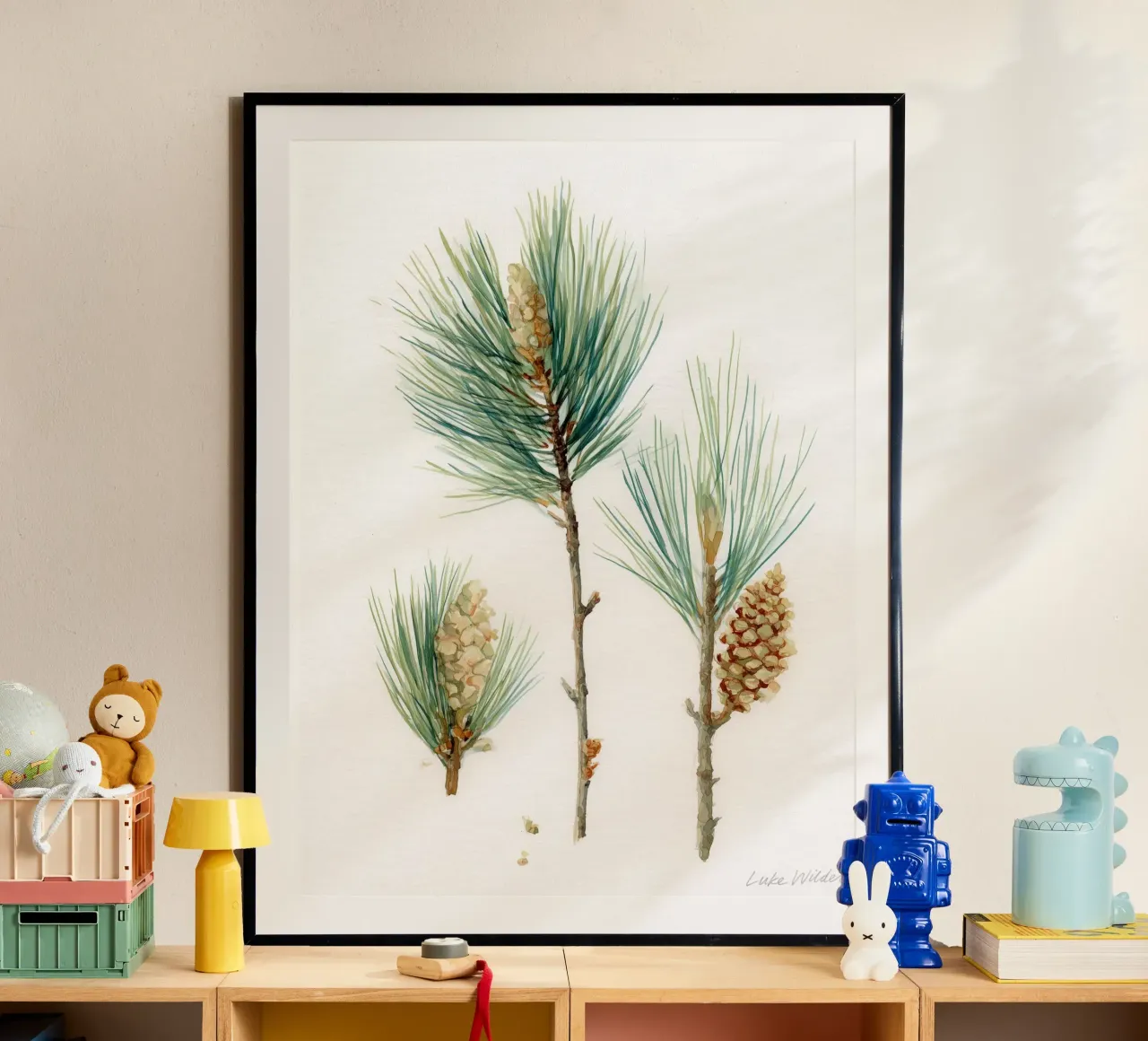 Studi sul pino poster con telaio in legno da Louise Wilder Studio