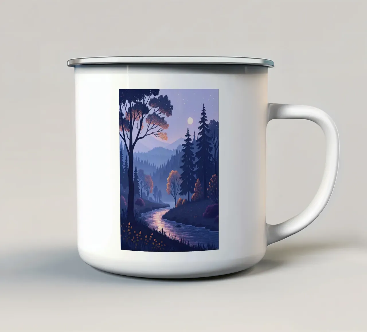 Il viaggio di un fiume tranquillo attraverso la foresta incantata tazza in smalto da Artistic-shop