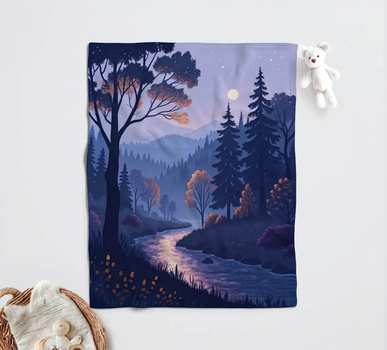A Tranquil River's Journey Through the Enchanted Forest fleece blanket by Artistic-shop