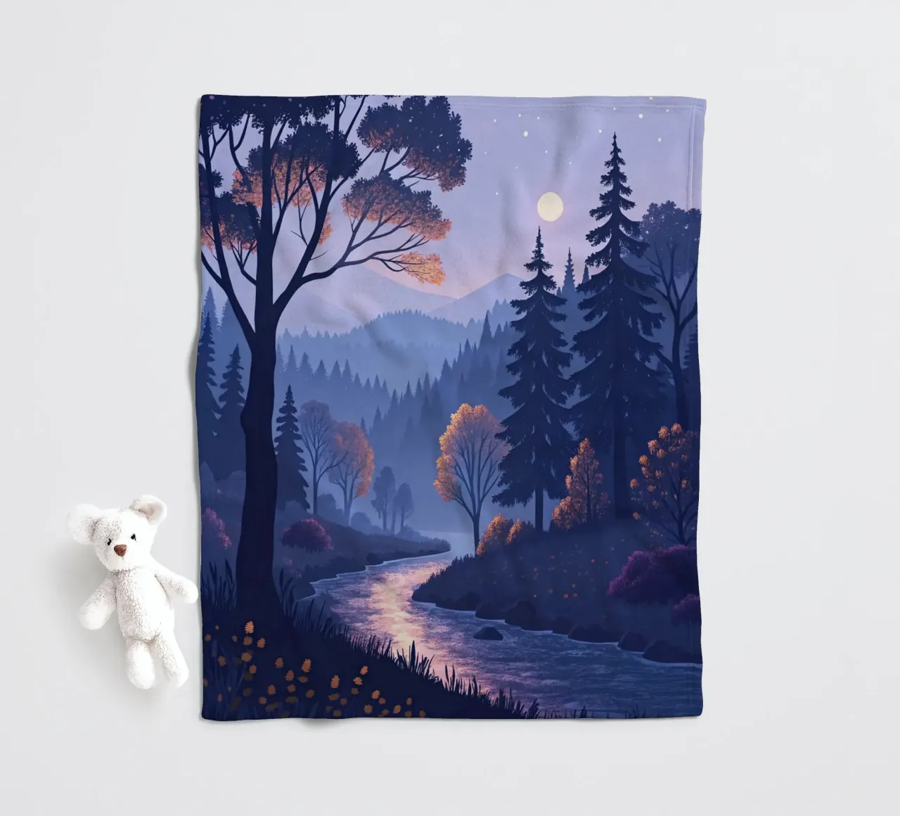 A Tranquil River's Journey Through the Enchanted Forest fleece blanket by Artistic-shop