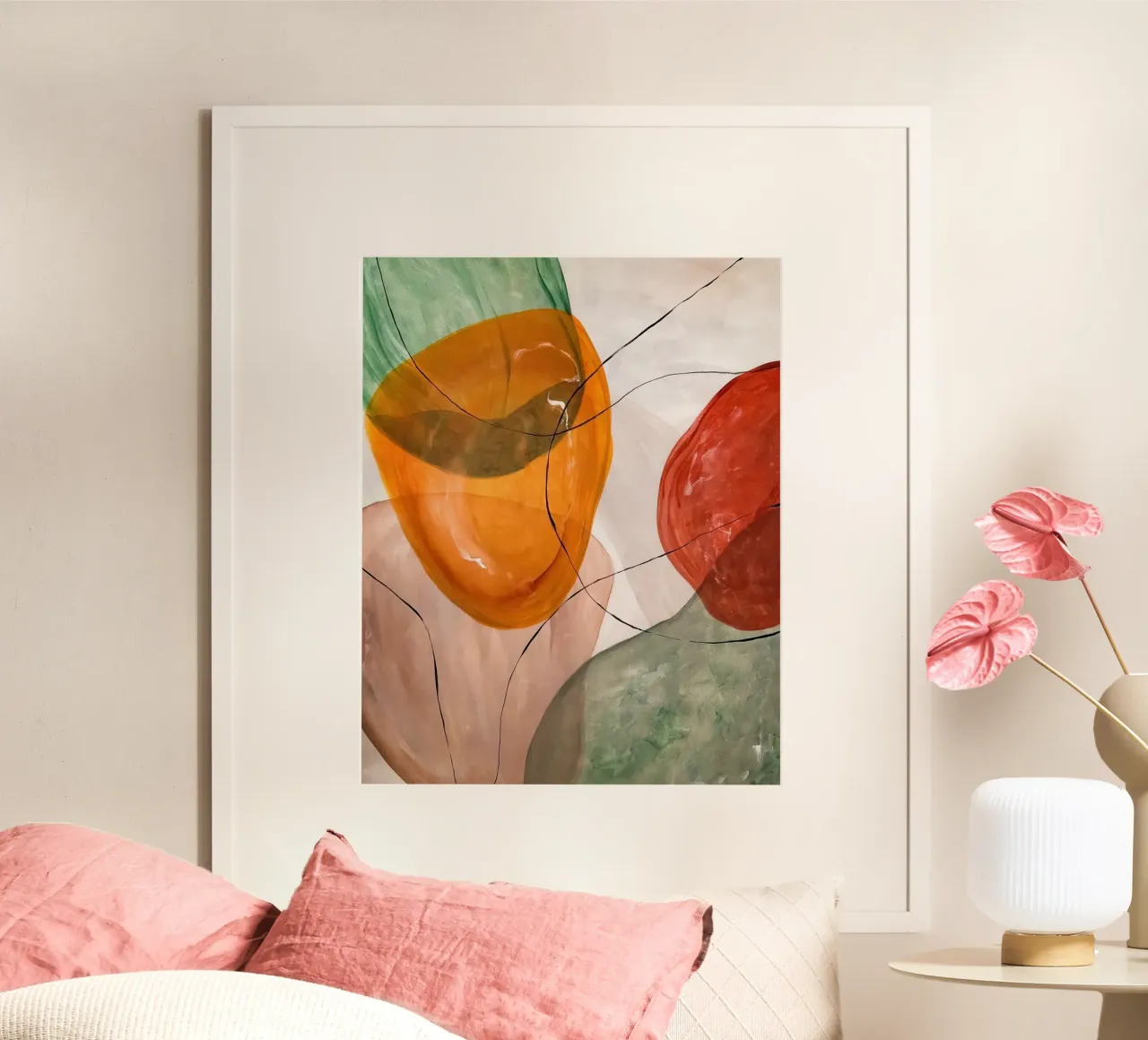 Sovrapposizioni traslucide nei toni dell'arancio e del rosso poster da Artbyvo