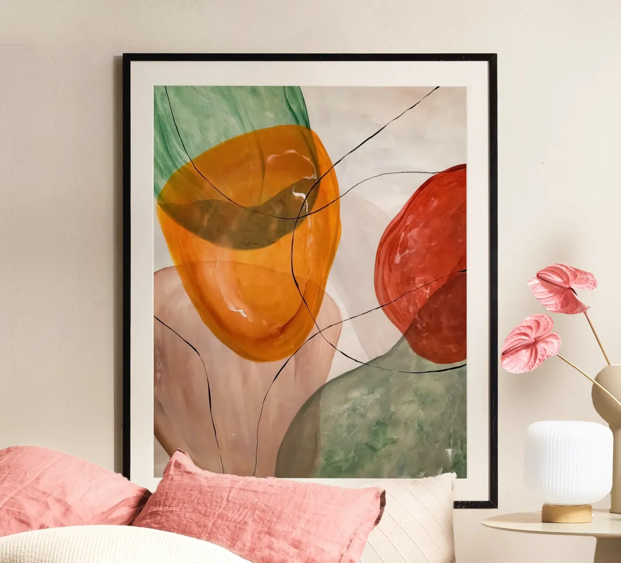 Sovrapposizioni traslucide nei toni dell'arancio e del rosso poster da Artbyvo