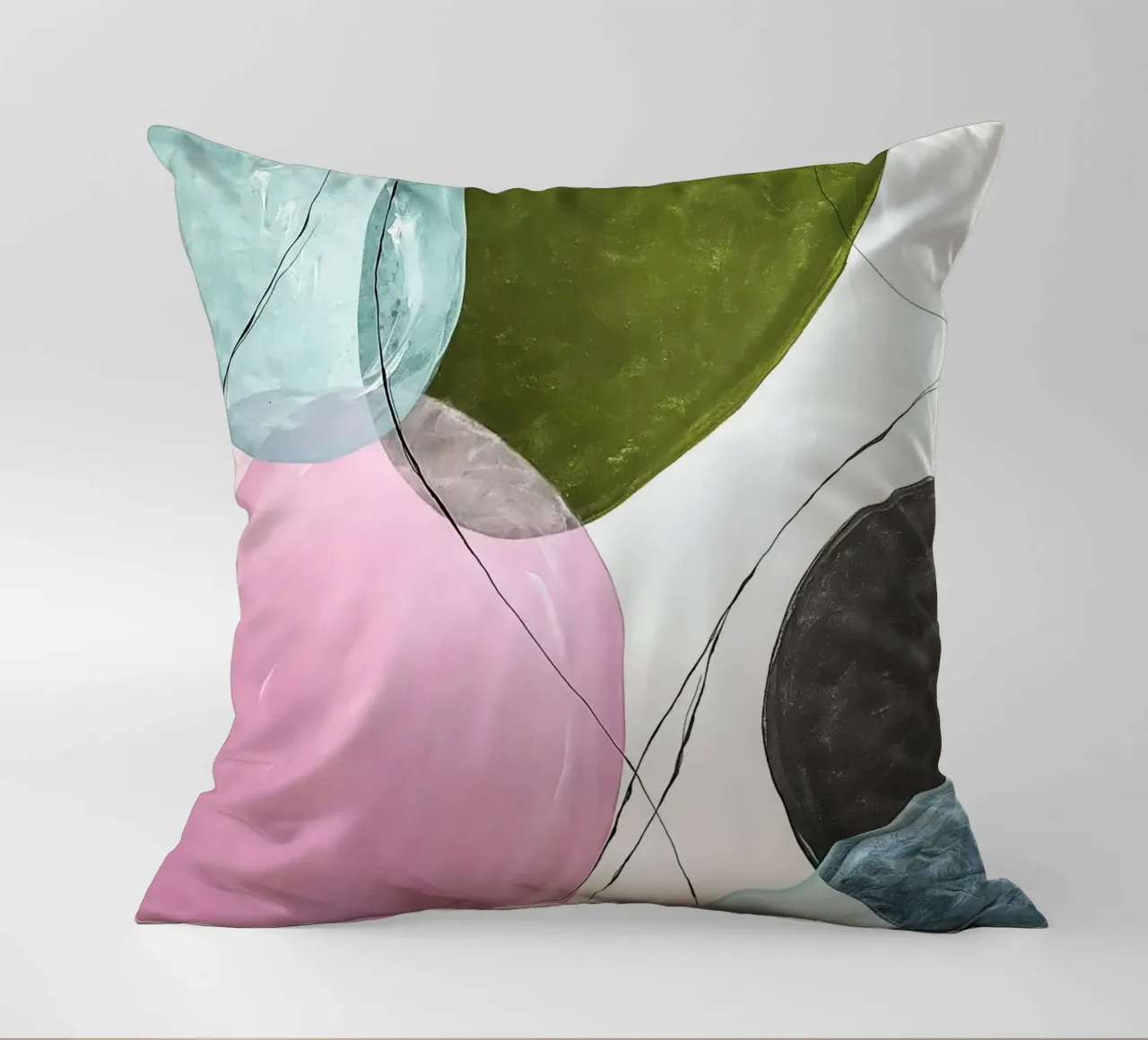 Forme galleggianti in rosa e verde oliva cuscino da Artbyvo