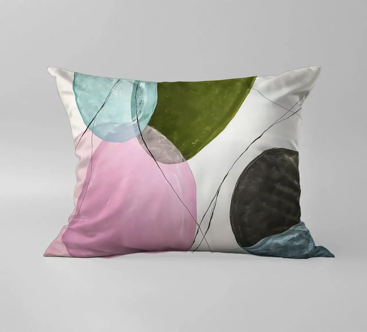 Forme galleggianti in rosa e verde oliva cuscino da Artbyvo