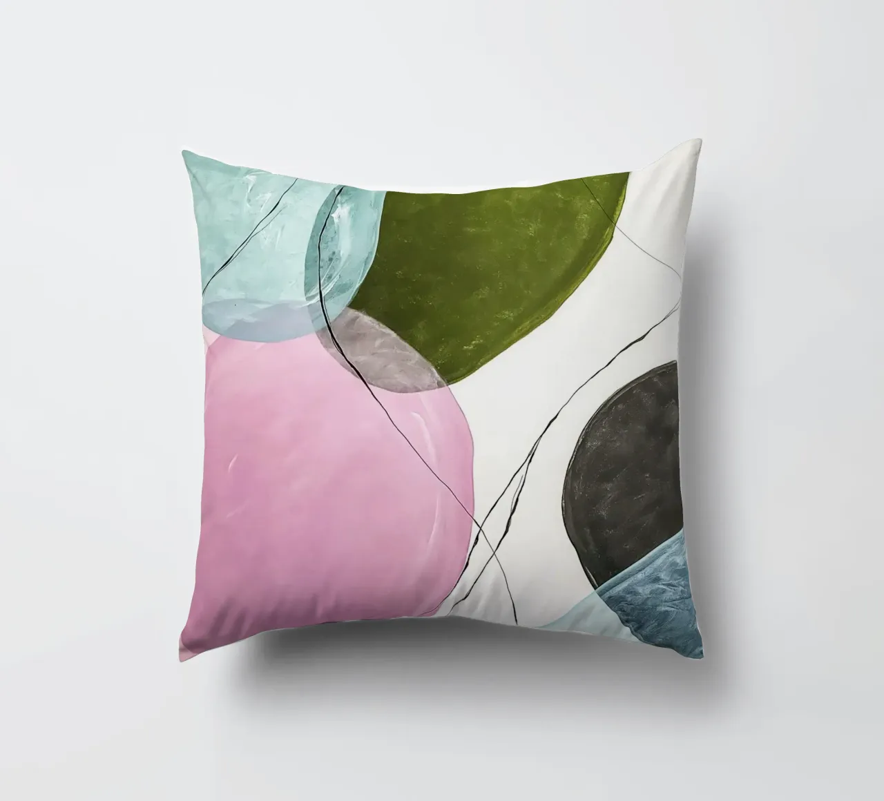 Forme galleggianti in rosa e verde oliva cuscino da Artbyvo