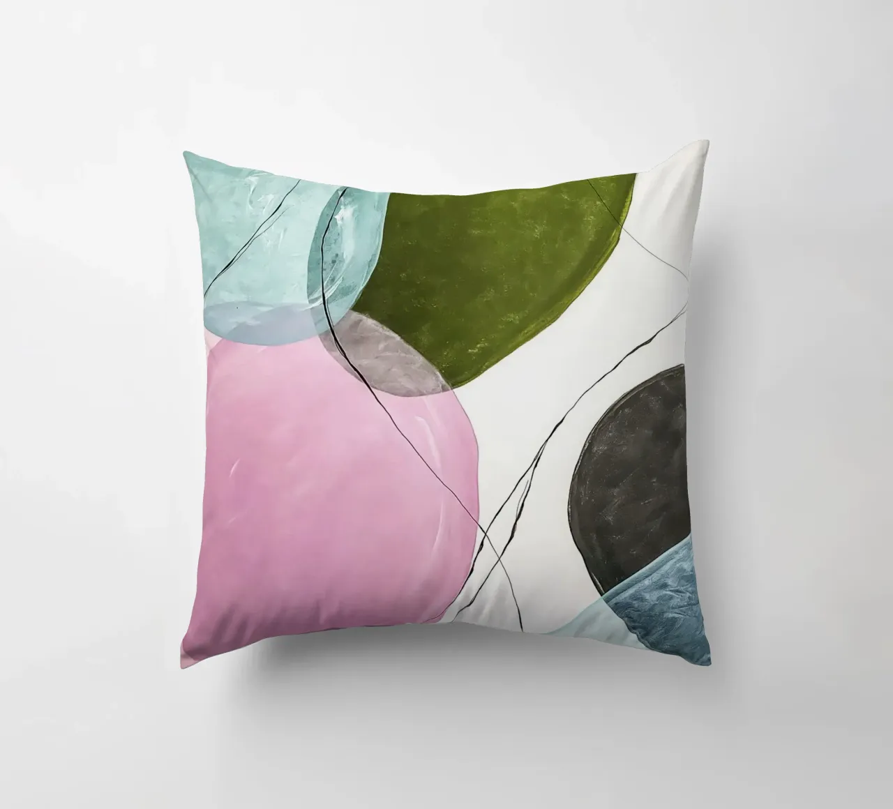 Forme galleggianti in rosa e verde oliva cuscino da Artbyvo