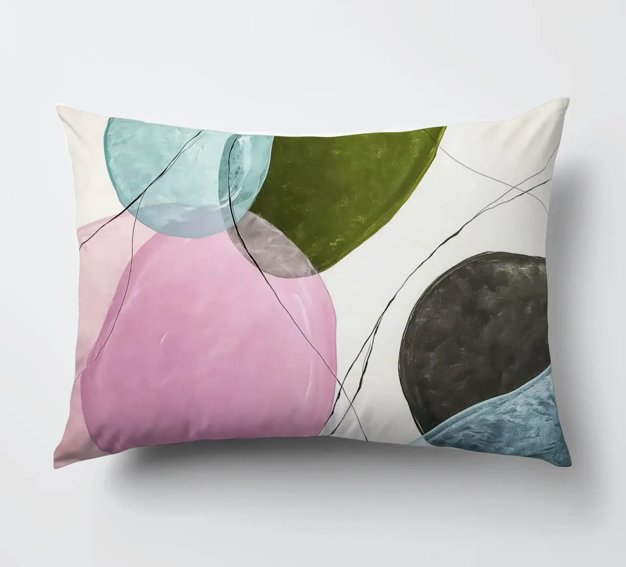 Forme galleggianti in rosa e verde oliva cuscino da Artbyvo