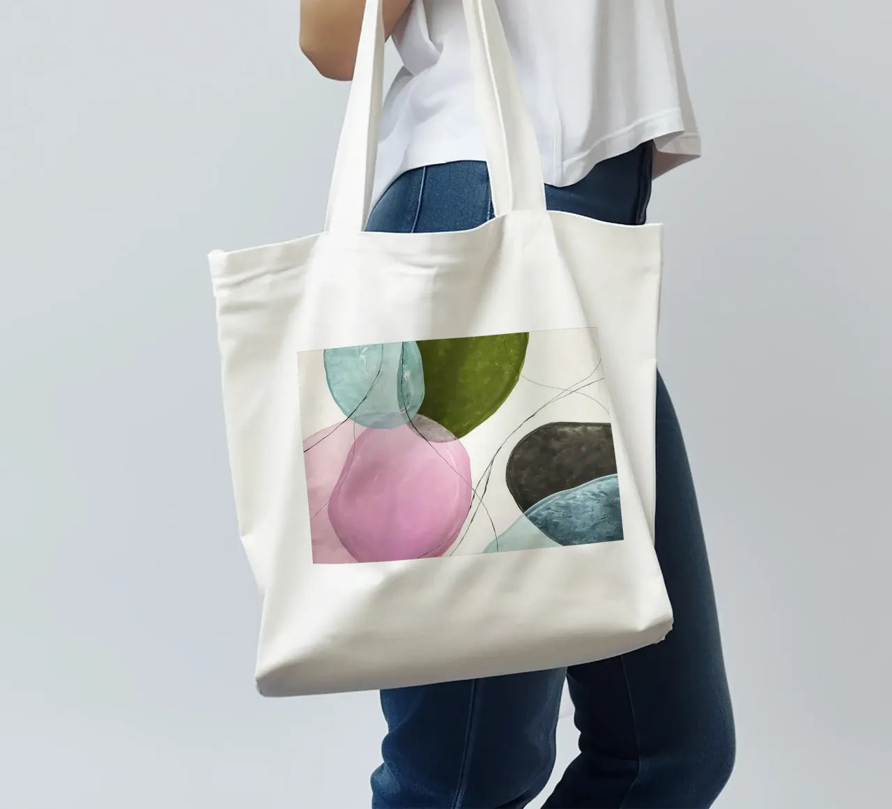 Forme galleggianti in rosa e verde oliva borsa in juta da Artbyvo