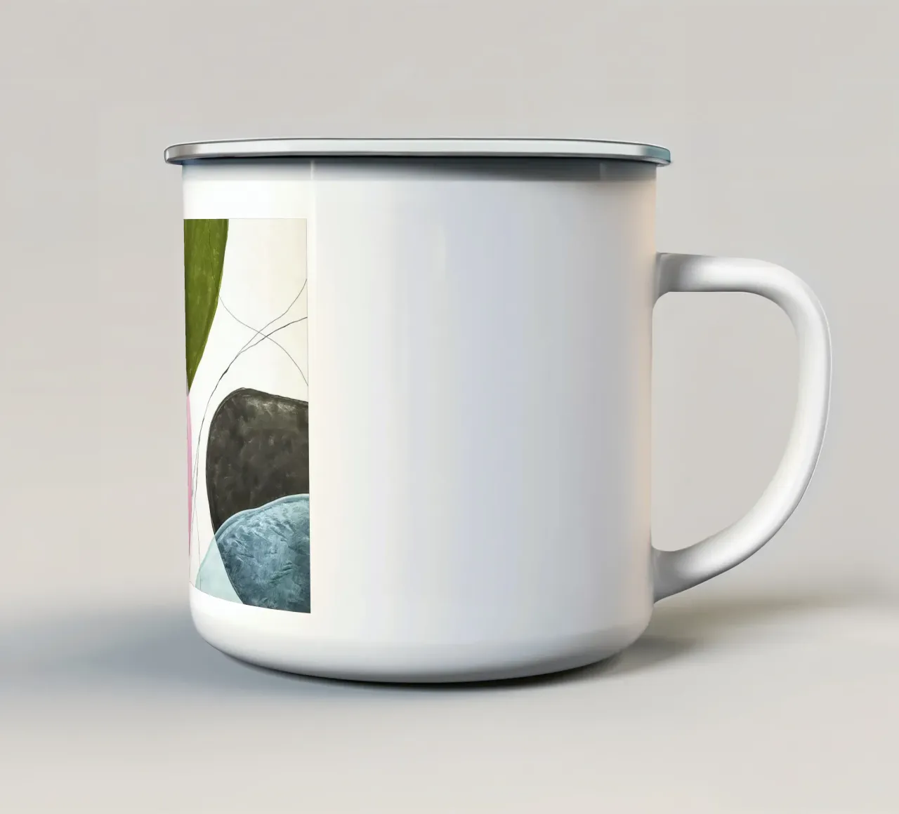 Forme galleggianti in rosa e verde oliva tazza in smalto da Artbyvo