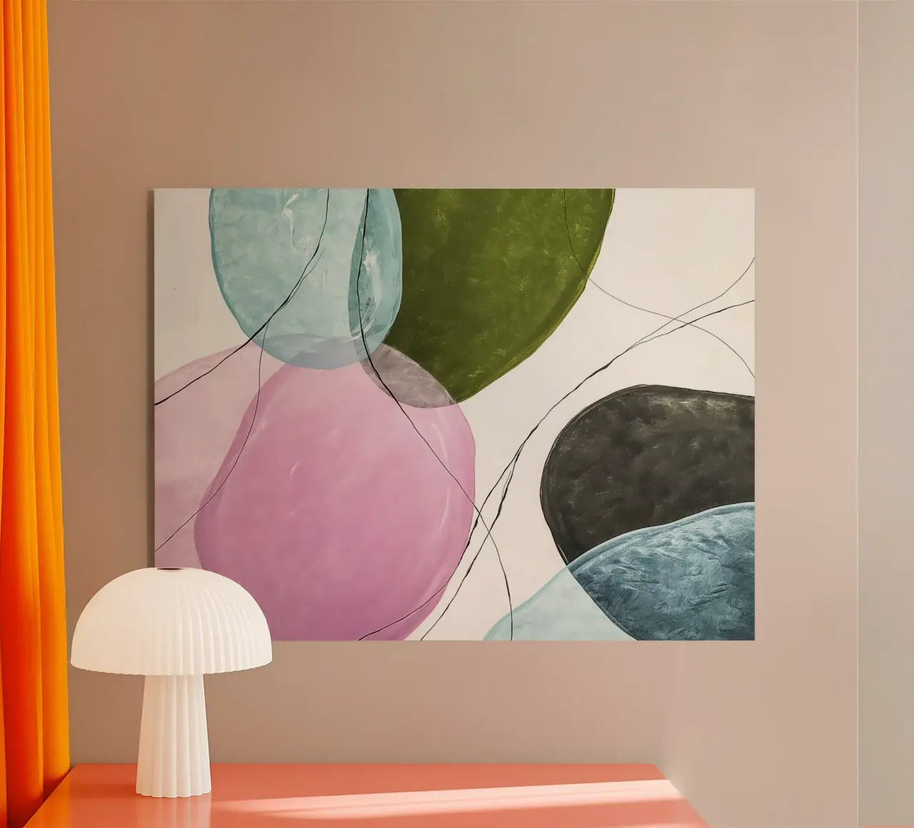 Forme galleggianti in rosa e verde oliva plexiglass da Artbyvo