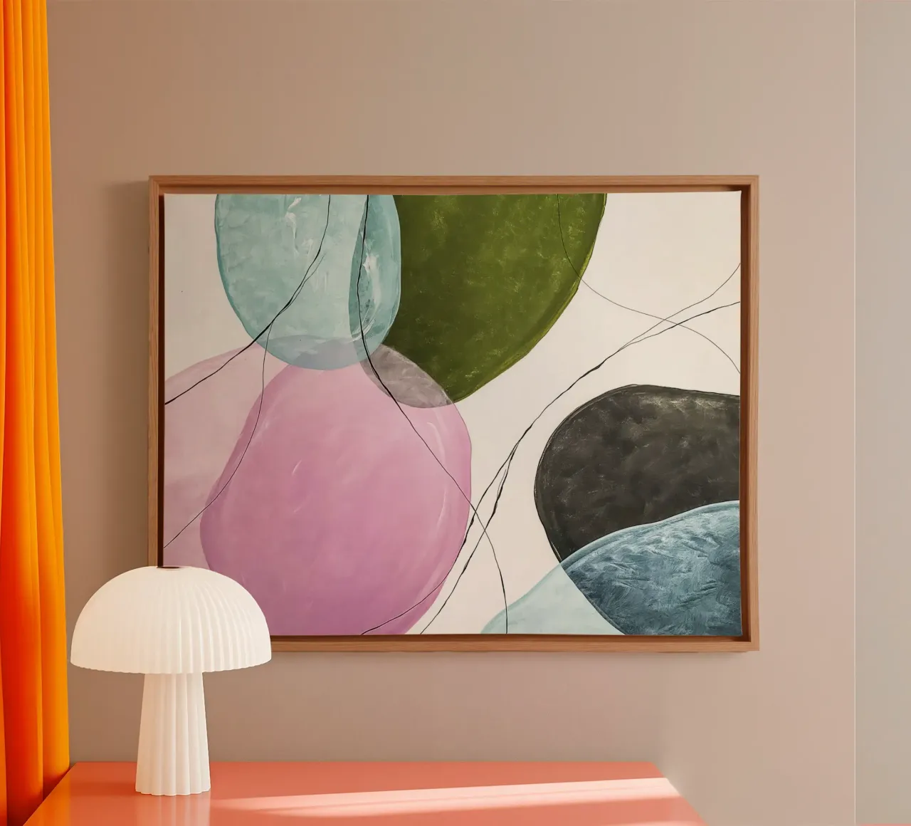Floating Forms in Pink and Olive Green canvas by Artbyvo