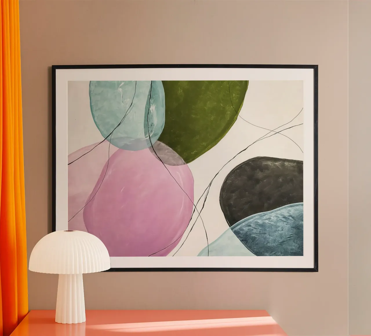 Forme galleggianti in rosa e verde oliva carta hahnemühle da Artbyvo