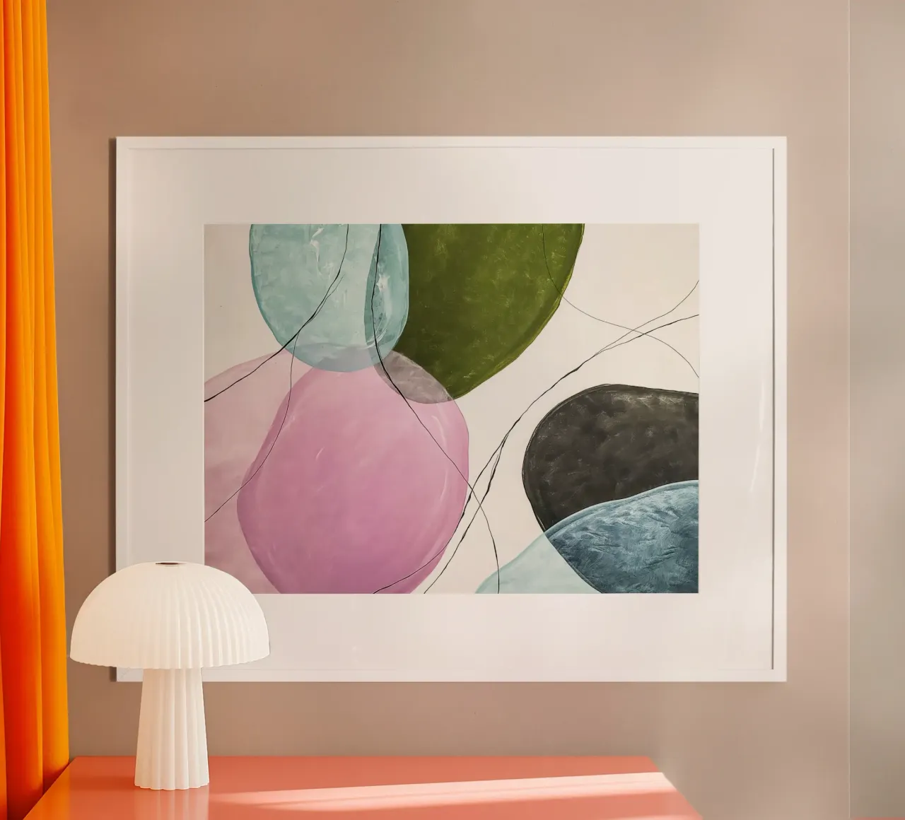 Forme galleggianti in rosa e verde oliva carta hahnemühle da Artbyvo