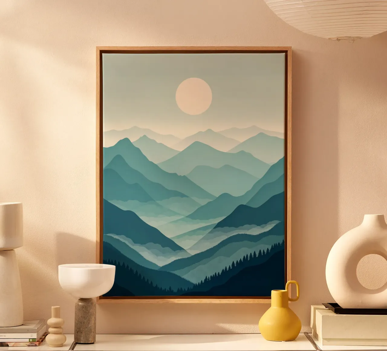 Una tranquilla vista sulla natura blu tela con Cornice a cassetta da Artistic-shop