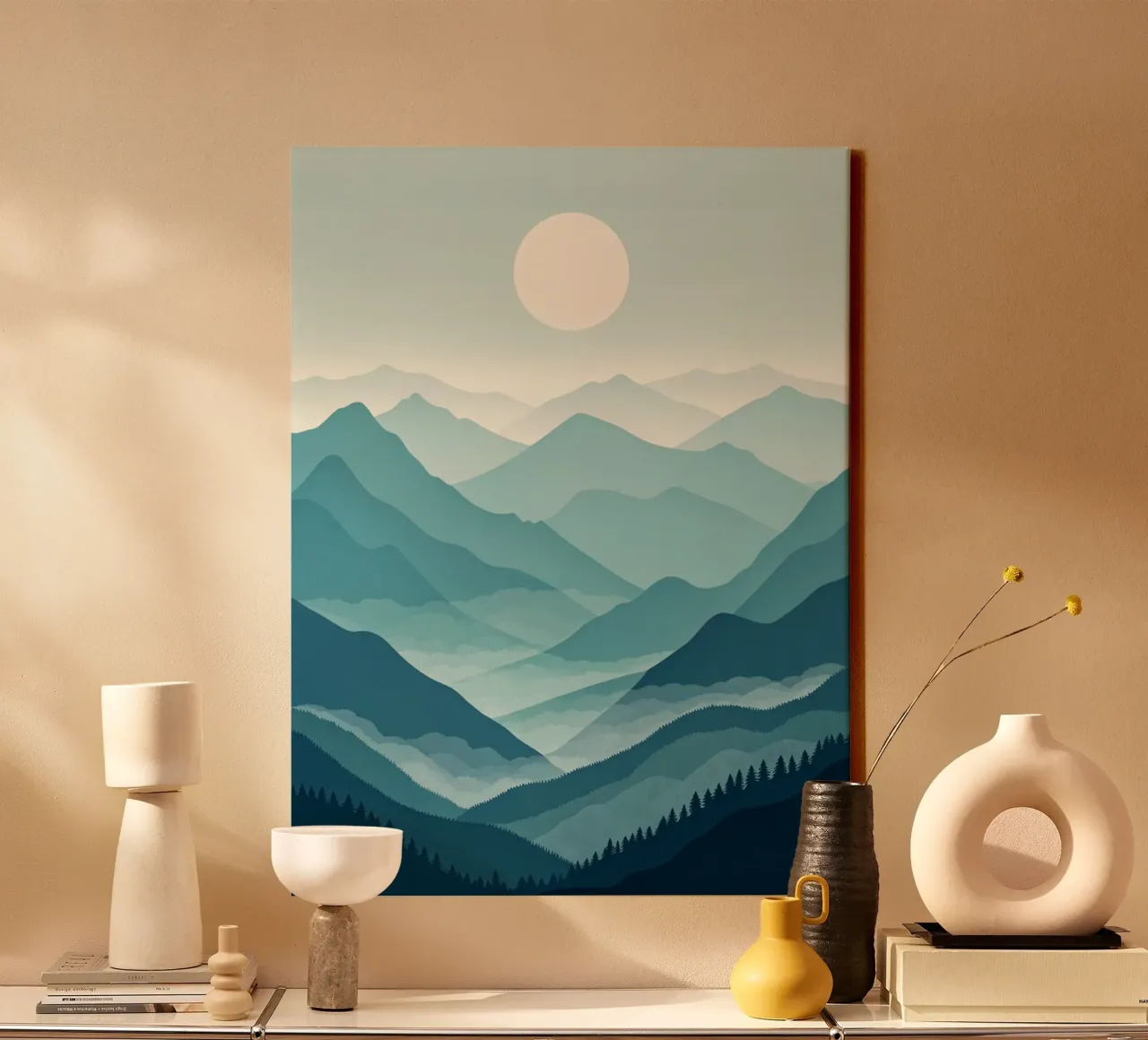 Una tranquilla vista sulla natura blu tela con Cornice a cassetta da Artistic-shop