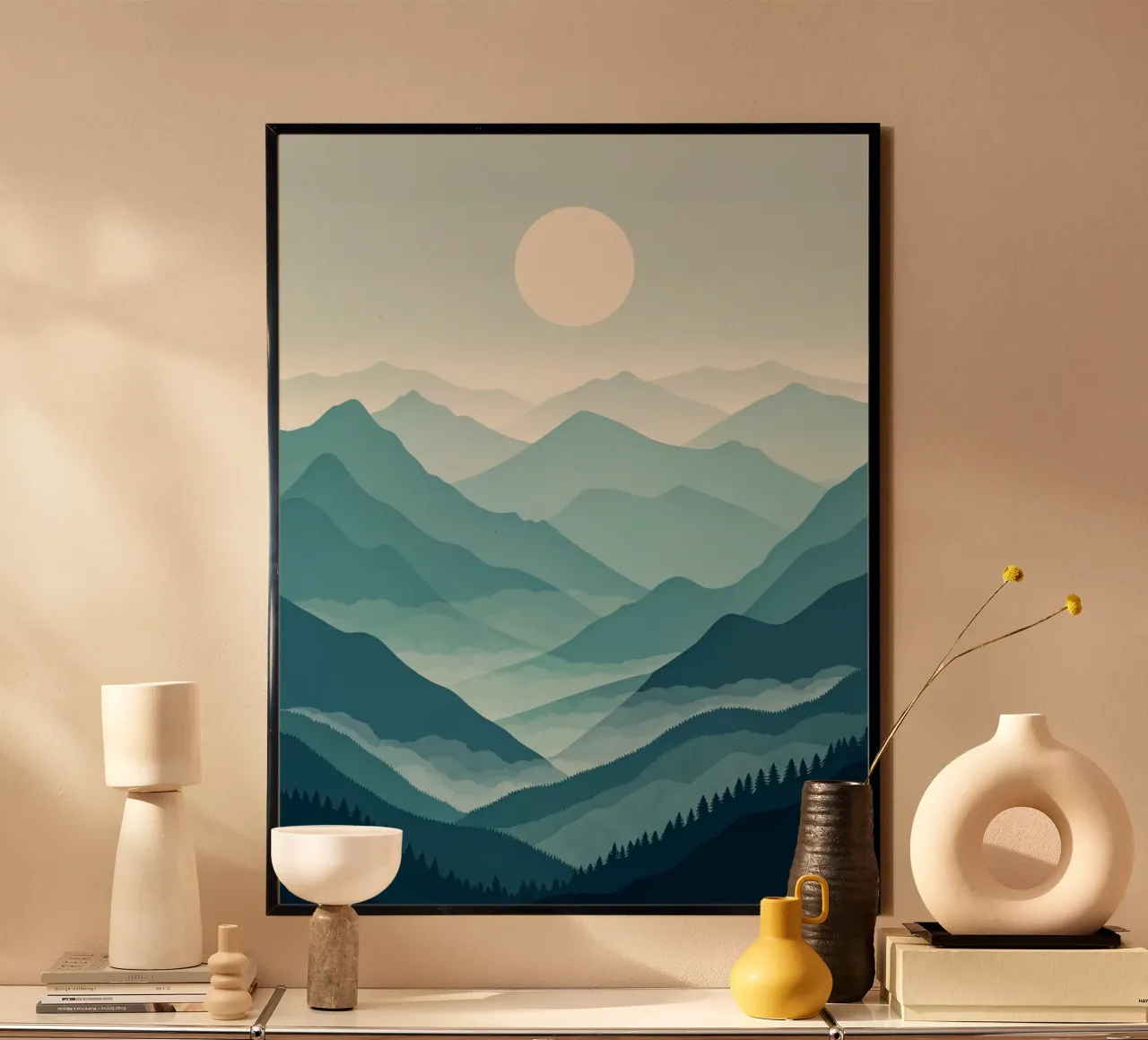 Een rustig blauw natuuruitzicht hahnemühle van Artistic-shop