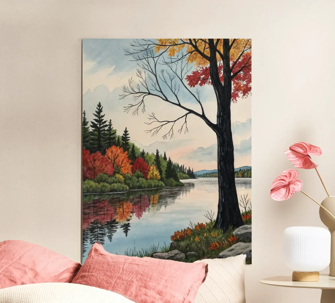 Riflessi vibranti della foresta su acque tranquille poster con telaio in plastica da Artistic-shop