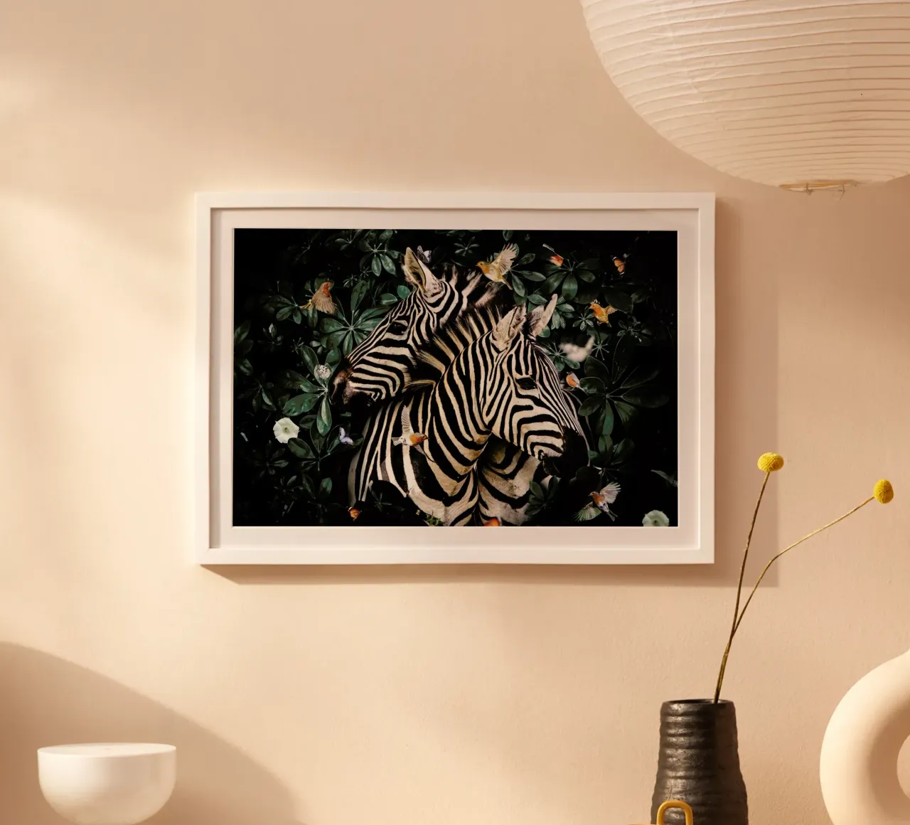 Zebra Couple poster con telaio in legno da Wouter Rikken