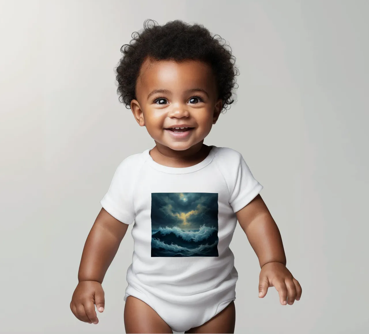 A Tempestuous Ocean Under a Striking Celestial Glow short-sleeve baby romper by Artistic-shop