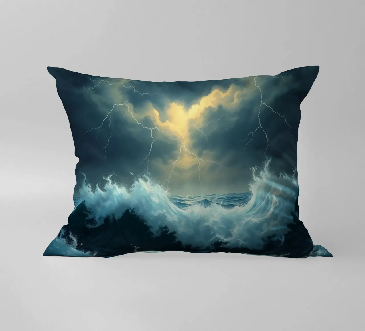 Un oceano tempestoso sotto un suggestivo bagliore celeste cuscino da Artistic-shop