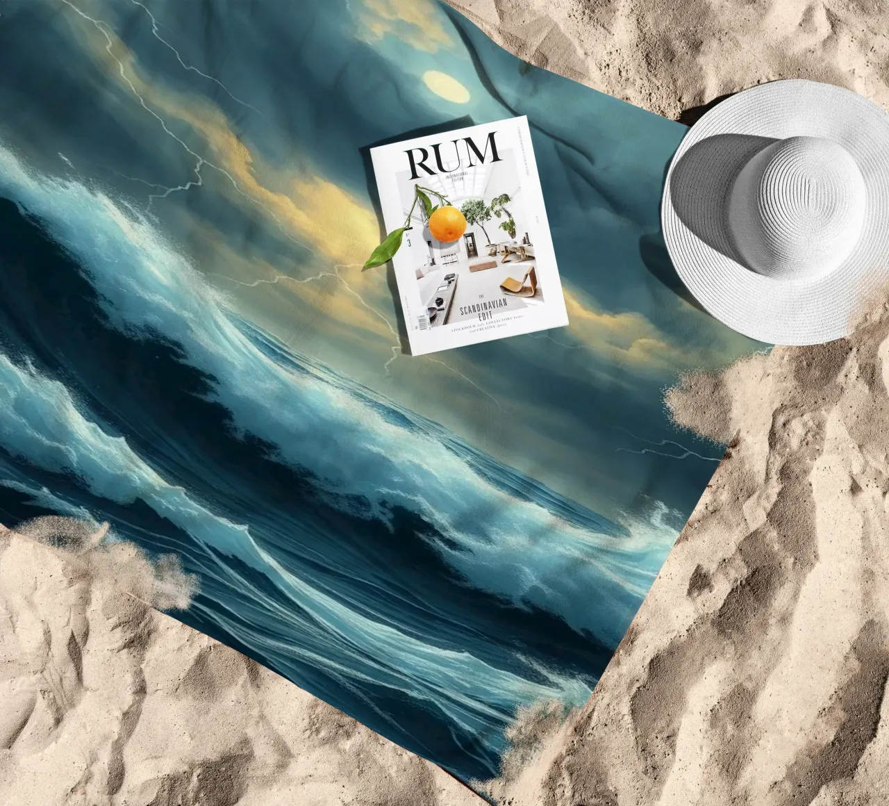 A Tempestuous Ocean Under a Striking Celestial Glow beach towel by Artistic-shop