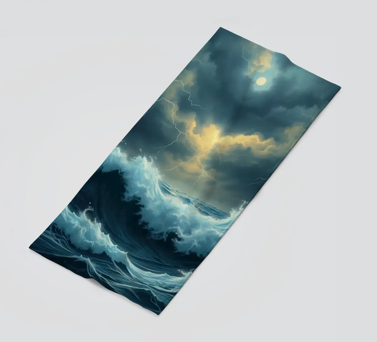 A Tempestuous Ocean Under a Striking Celestial Glow beach towel by Artistic-shop