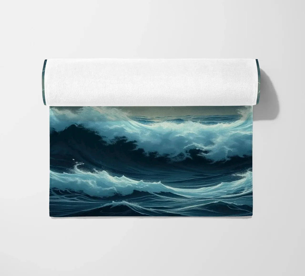 A Tempestuous Ocean Under a Striking Celestial Glow beach towel by Artistic-shop
