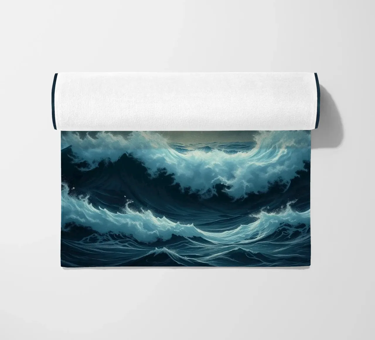 A Tempestuous Ocean Under a Striking Celestial Glow beach towel by Artistic-shop
