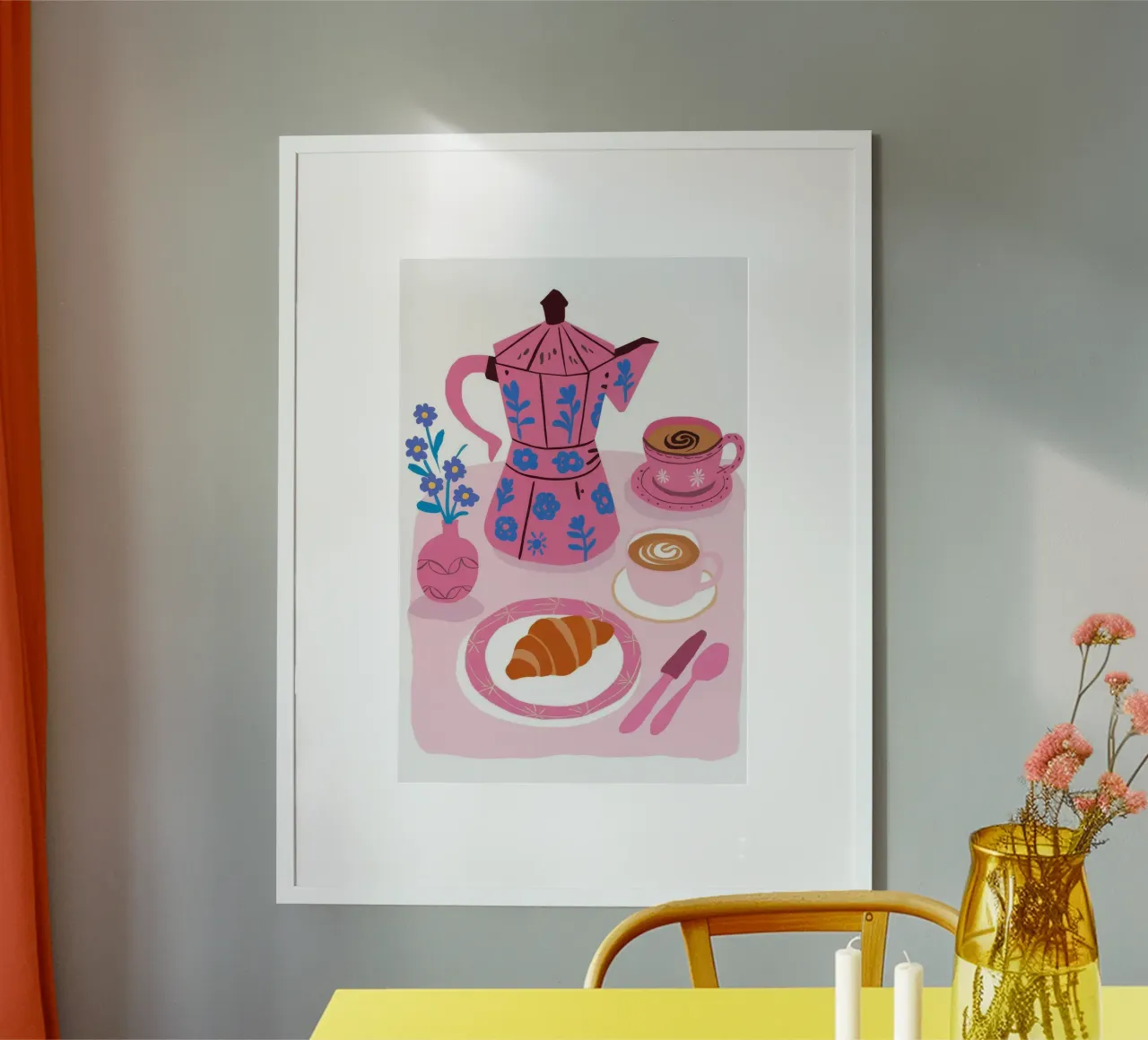 Croissant in caffettiera Moka poster con telaio in alluminio da Peak Delusion