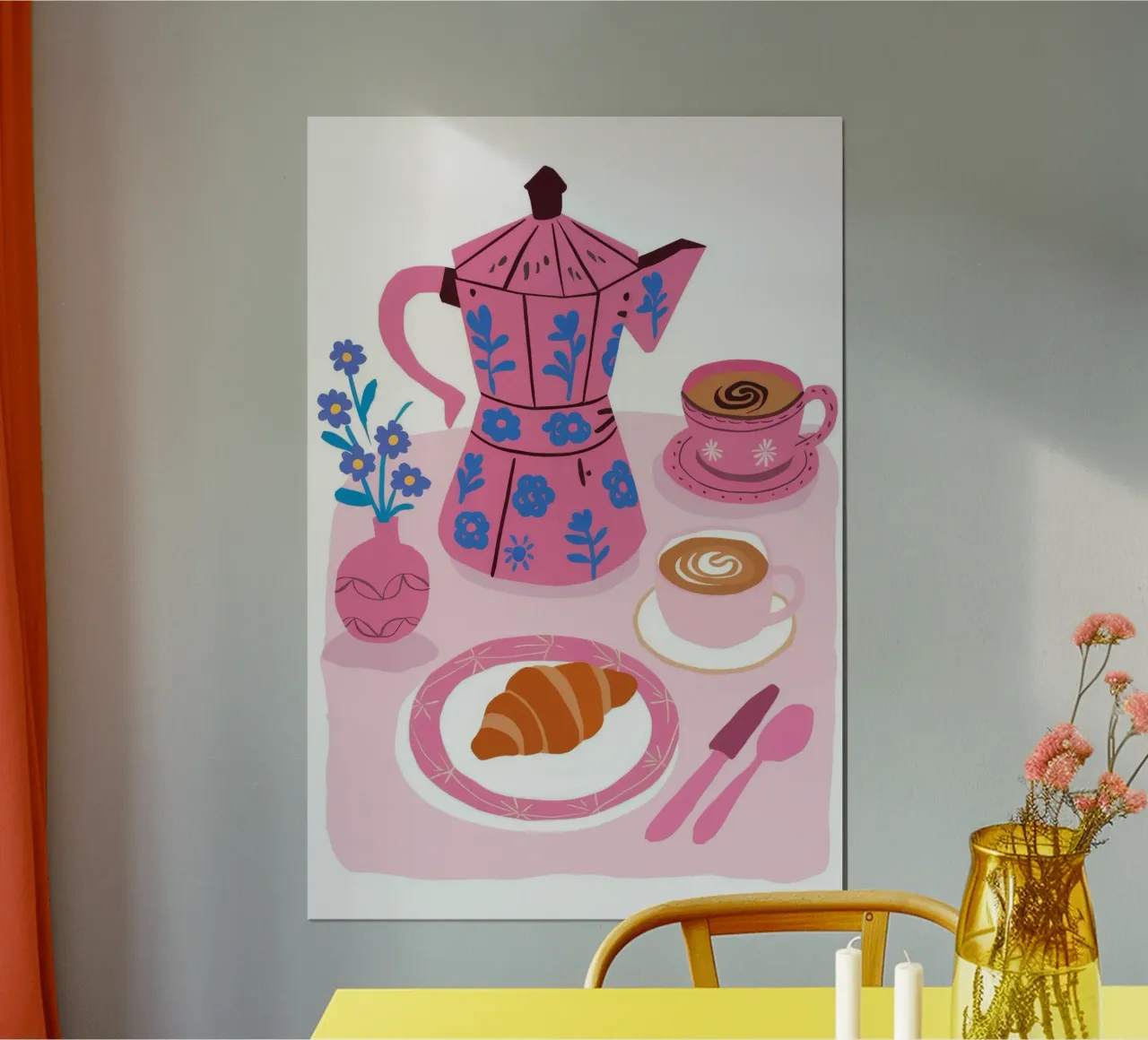 Croissant in caffettiera Moka poster con telaio in alluminio da Peak Delusion
