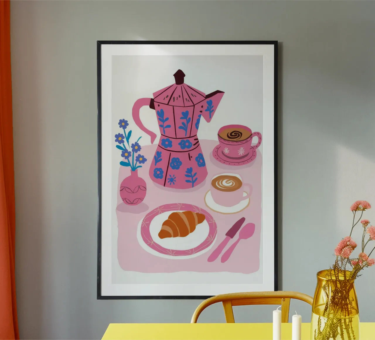 Croissant in caffettiera Moka poster con telaio in alluminio da Peak Delusion