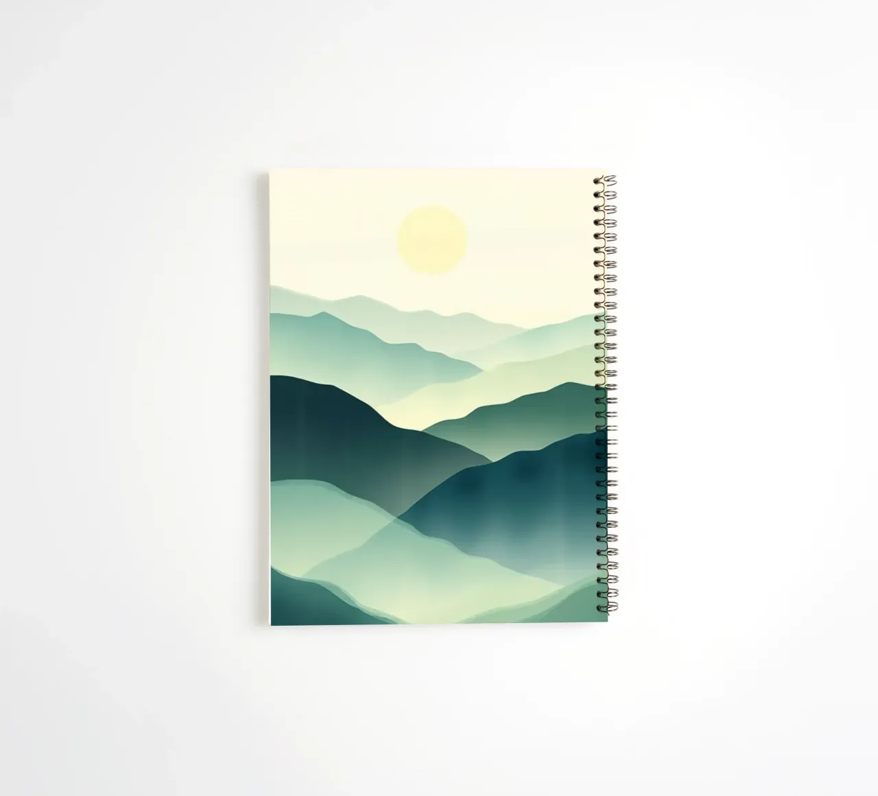 An Abstract Landscape of Rolling Peaks and a Gentle Sun spiral notebook by Artistic-shop