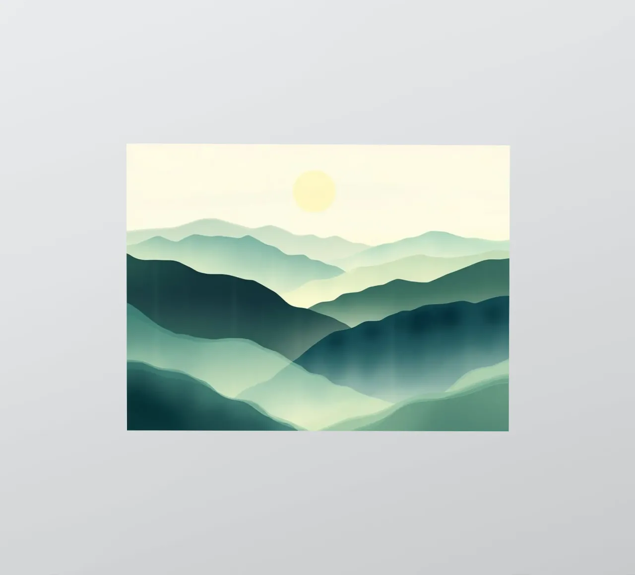 Un paesaggio astratto di cime ondulate e un sole gentile adesivo da Artistic-shop
