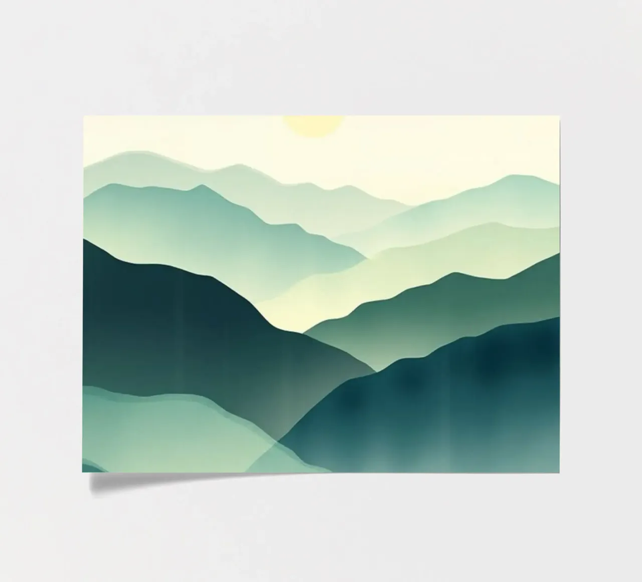 Un paesaggio astratto di cime ondulate e un sole gentile foglio adesivo da Artistic-shop