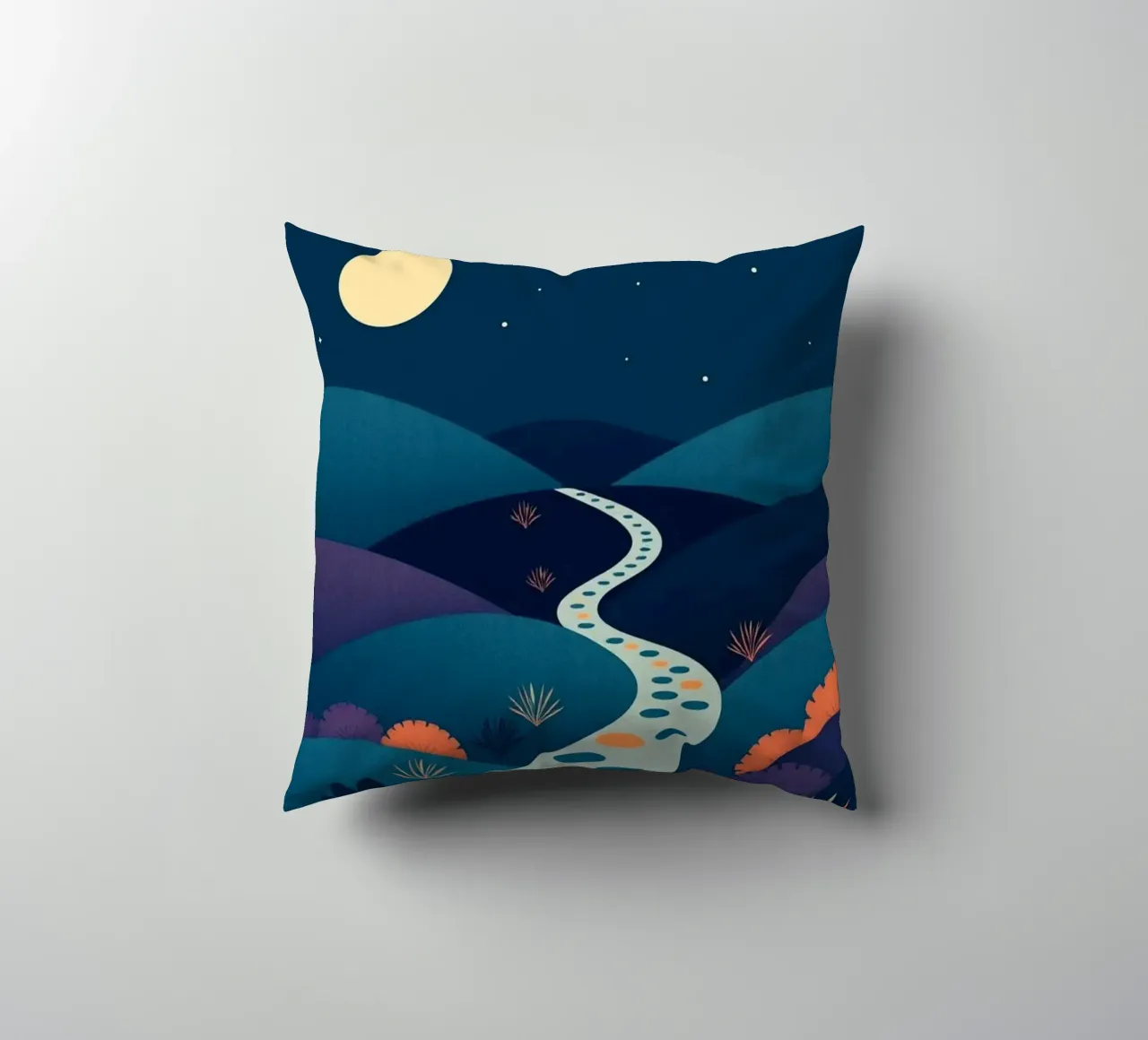 A Serene Path Under the Full Moon and Twinkling Stars decorative cushion by Artistic-shop