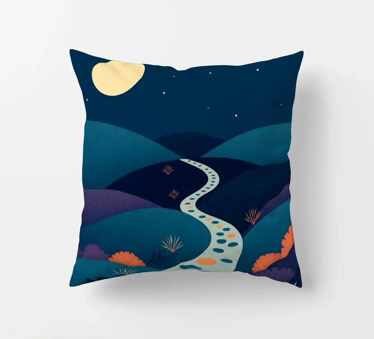A Serene Path Under the Full Moon and Twinkling Stars decorative cushion by Artistic-shop