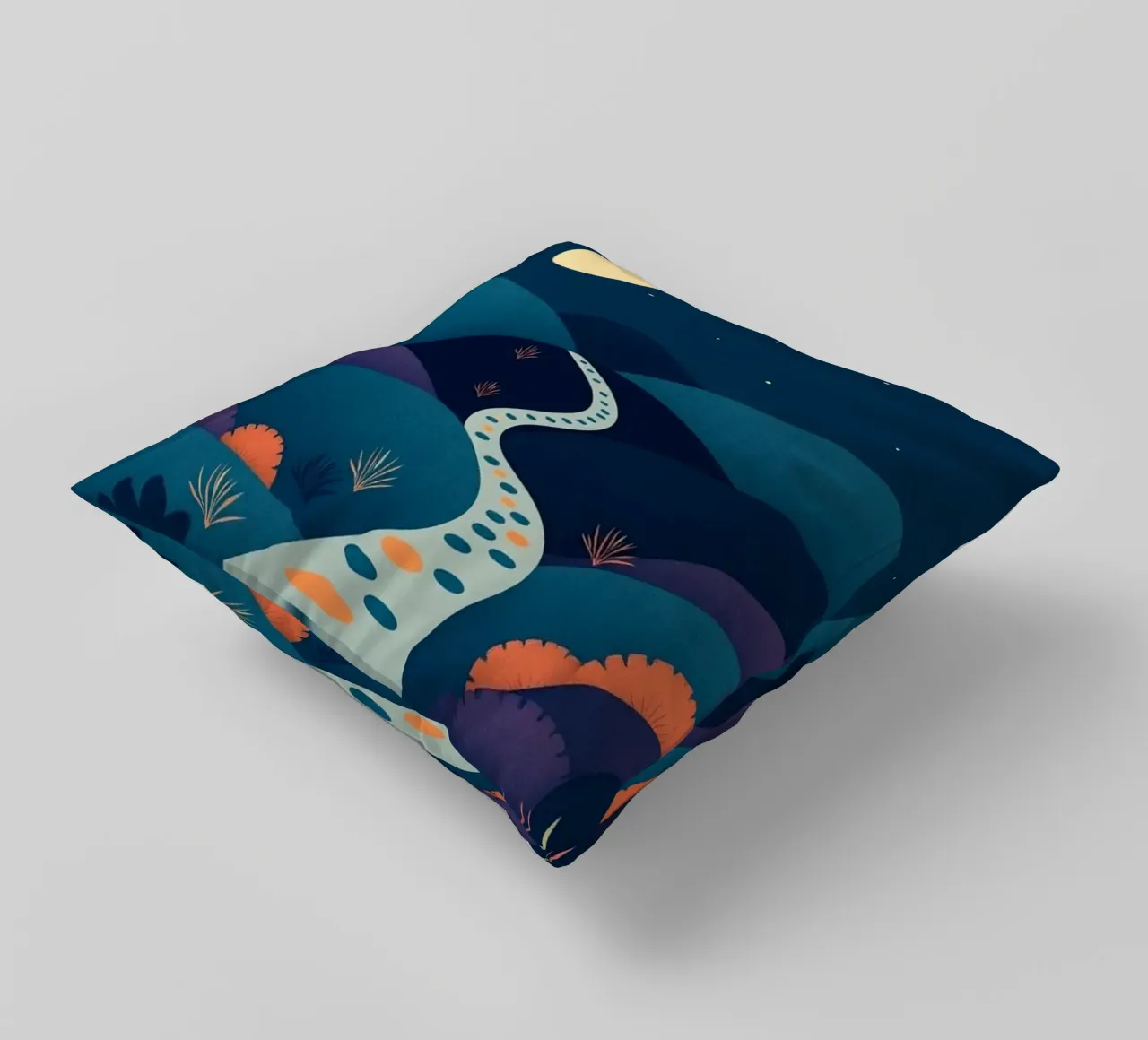 A Serene Path Under the Full Moon and Twinkling Stars decorative cushion by Artistic-shop